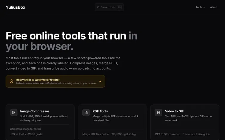Screenshot of the YuliusBox homepage