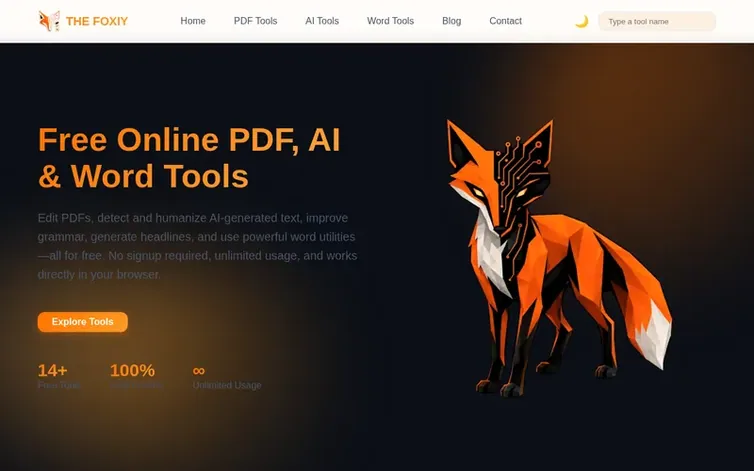 Screenshot of the The Foxiy homepage