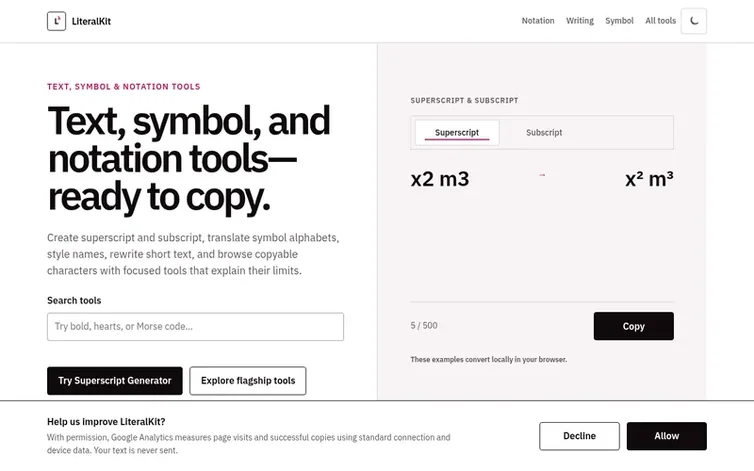 Screenshot of the LiteralKit homepage