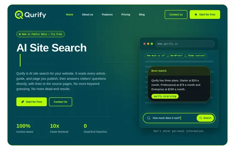 Screenshot of the Qurify homepage