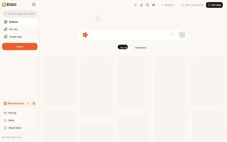 Screenshot of the Eazo homepage