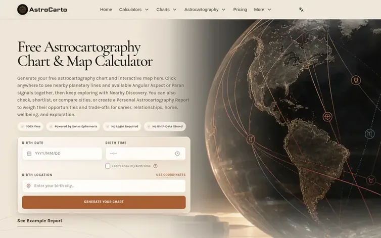 Screenshot of the AstroCarto homepage