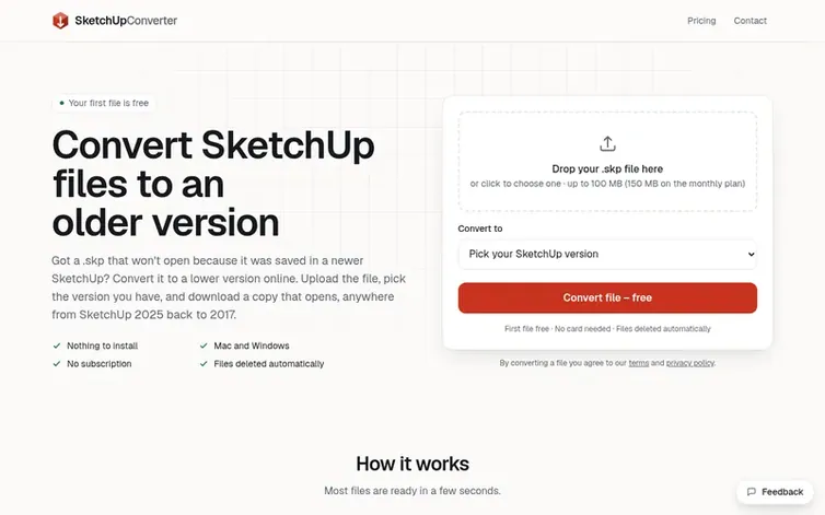 Screenshot of the SketchUpConverter homepage