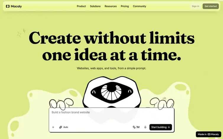 Screenshot of the Macaly homepage
