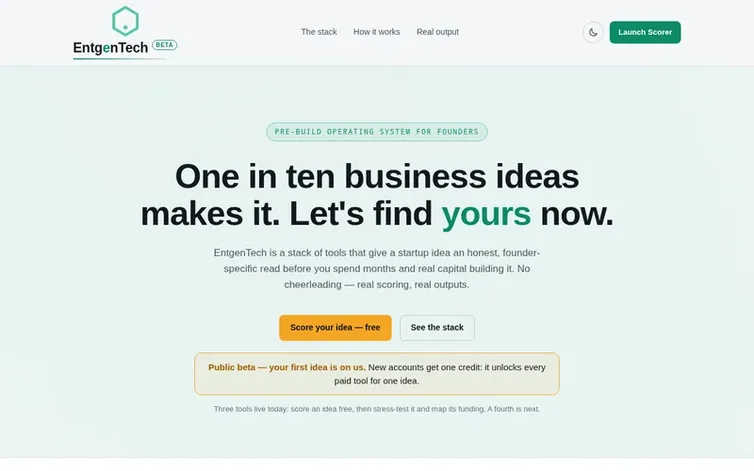 Screenshot of the EntgenTech homepage