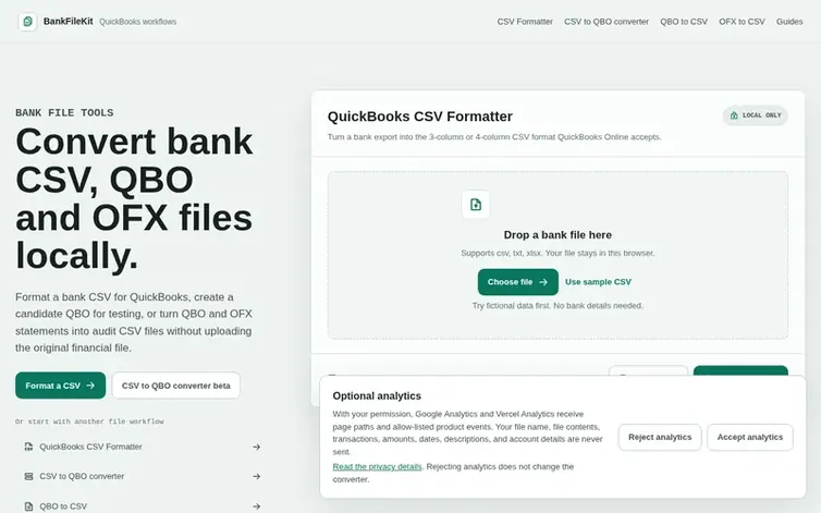 Screenshot of the BankFileKit homepage