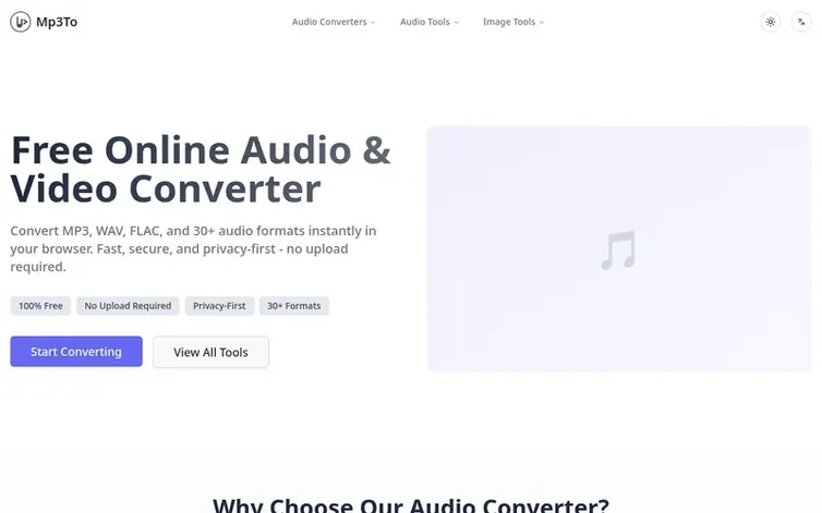 Screenshot of the Mp3To homepage