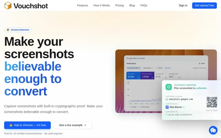 Screenshot of the VouchShot homepage