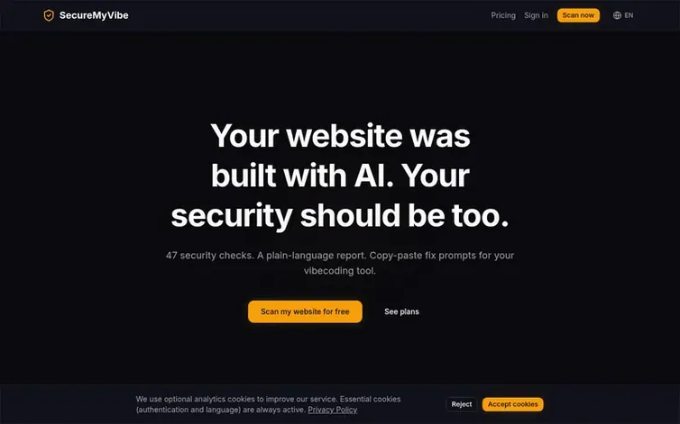 Screenshot of the SecureMyVibe homepage