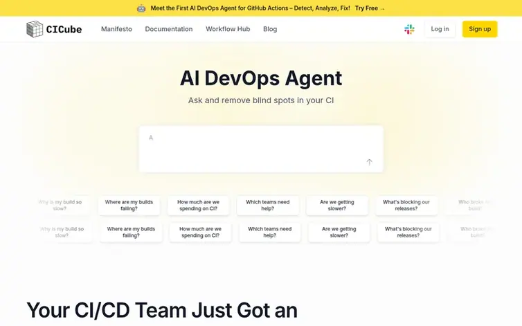 Screenshot of the CICube homepage