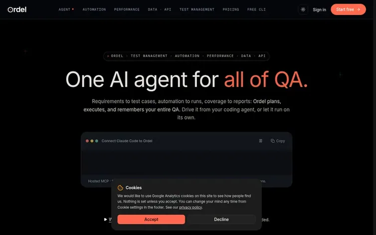 Screenshot of the Ordel homepage