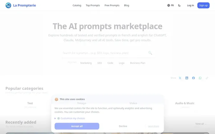 Screenshot of the La Prompterie homepage
