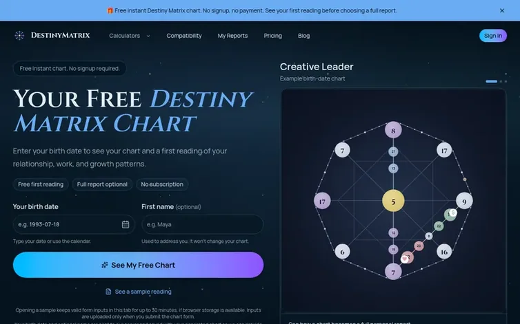 Screenshot of the DestinyMatrix homepage