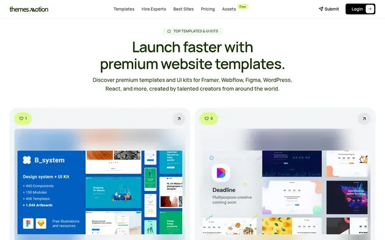 Screenshot of the ThemesMotion homepage