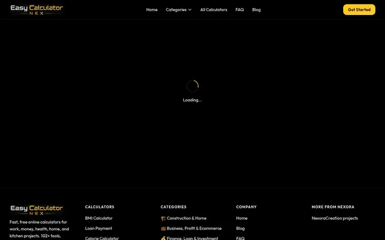 Screenshot of the Easy Calculator Nex homepage