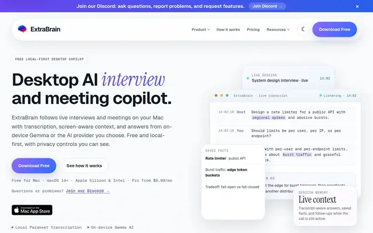 Screenshot of the ExtraBrain homepage