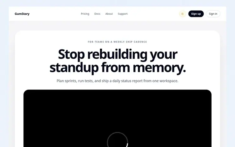 Screenshot of the GumStory homepage