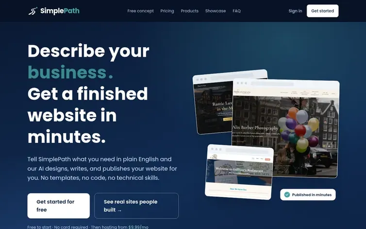 Screenshot of the SimplePath homepage