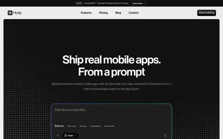 Screenshot of the Huxly homepage