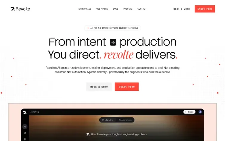 Screenshot of the Revolte homepage