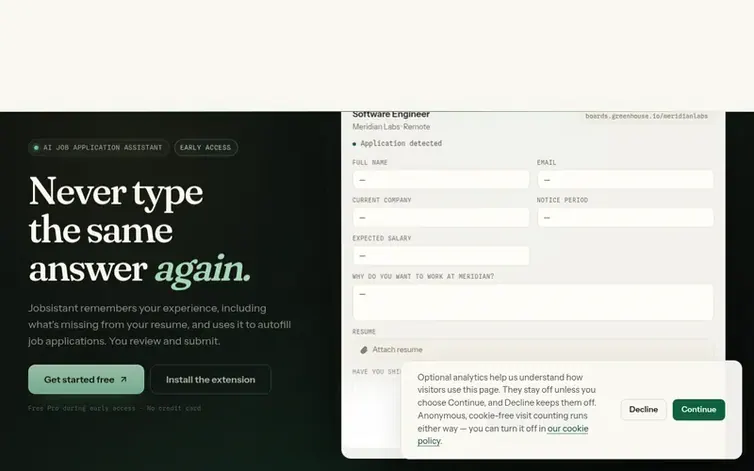 Screenshot of the Jobsistant homepage