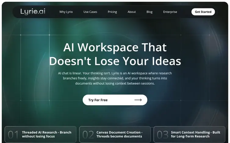 Screenshot of the Lyrio homepage