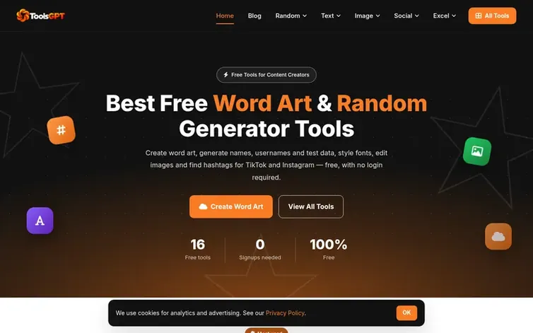Screenshot of the ToolsGPT homepage