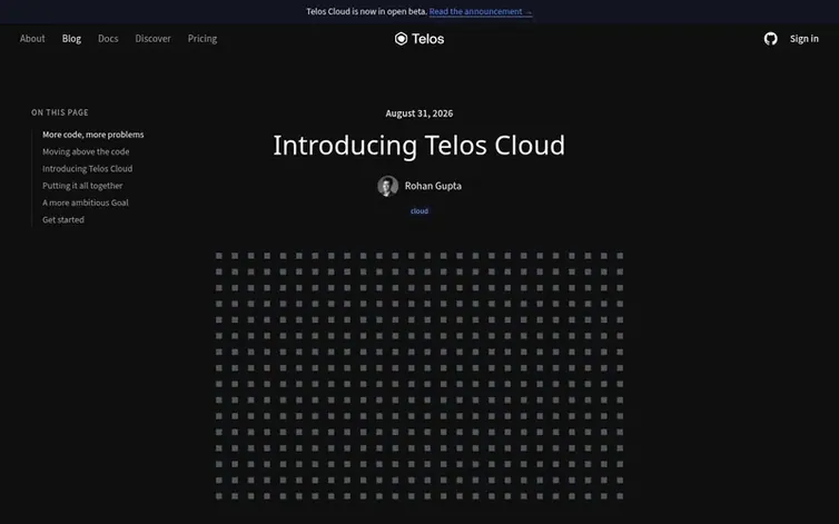 Screenshot of the Telos homepage