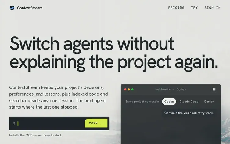 Screenshot of the ContextStream homepage