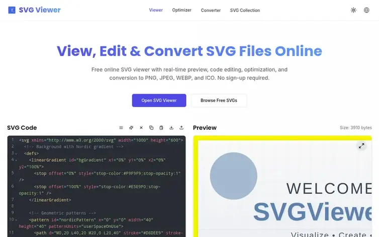 Screenshot of the SVG Viewer homepage