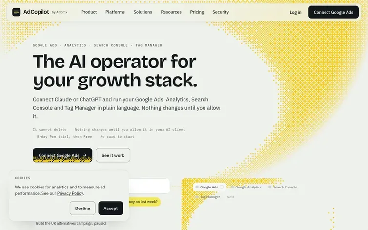 Screenshot of the AdCopilot homepage