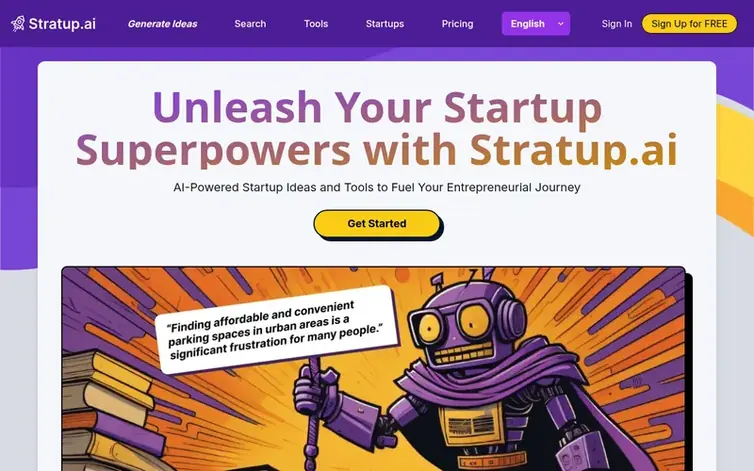 Screenshot of the Stratup.ai homepage