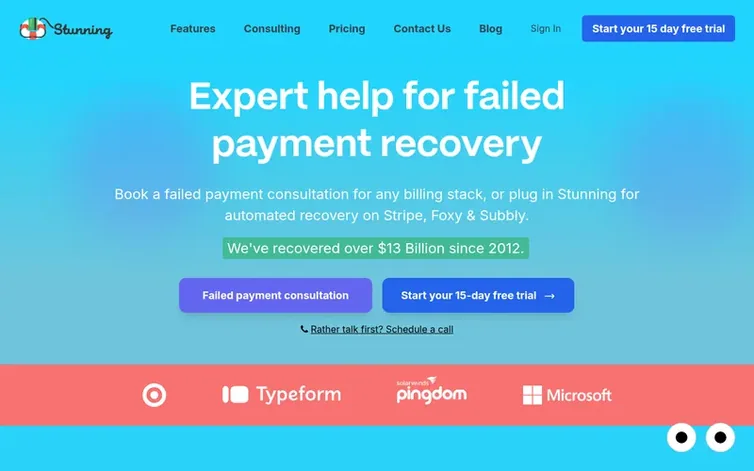 Screenshot of the Stunning homepage