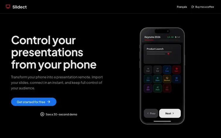 Screenshot of the Slidect homepage
