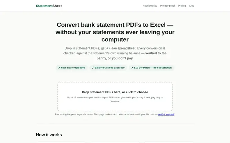 Screenshot of the StatementSheet homepage