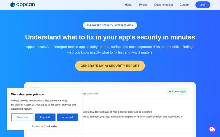 Screenshot of the Appcan homepage