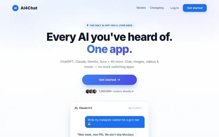 Screenshot of the AI4Chat homepage