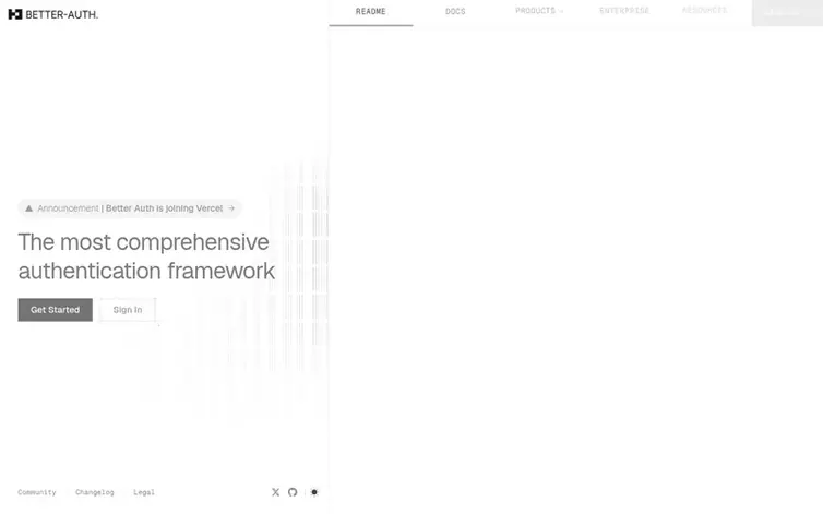 Screenshot of the Better Auth homepage