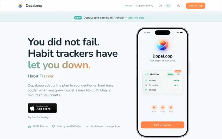 Screenshot of the DopaLoop homepage