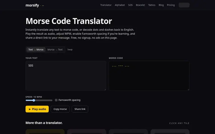 Screenshot of the Morsify homepage