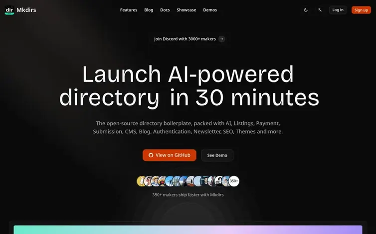 Screenshot of the Mkdirs homepage