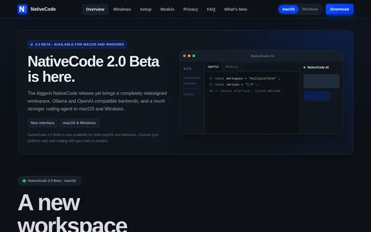 Screenshot of the NativeCode homepage