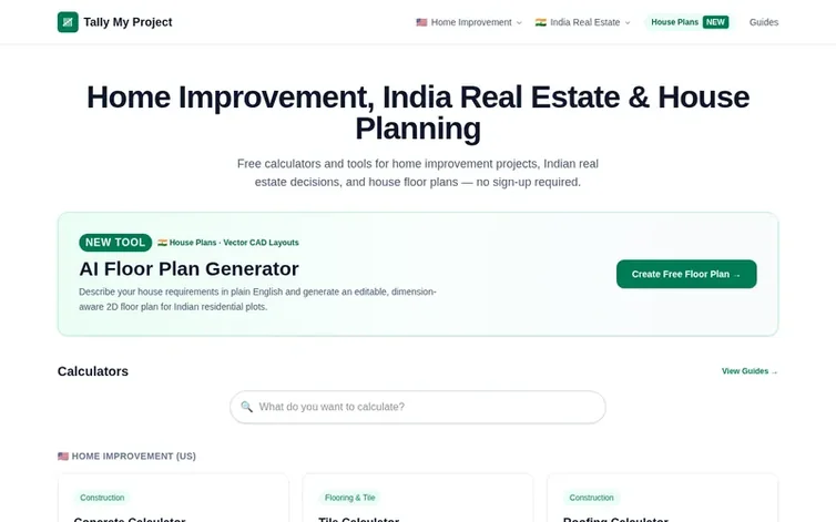 Screenshot of the Tally My Project homepage