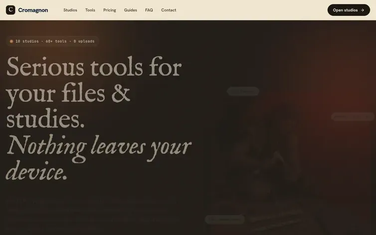 Screenshot of the Cromagnon homepage