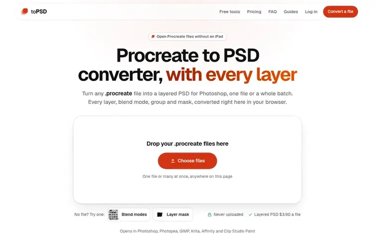 Screenshot of the toPSD homepage