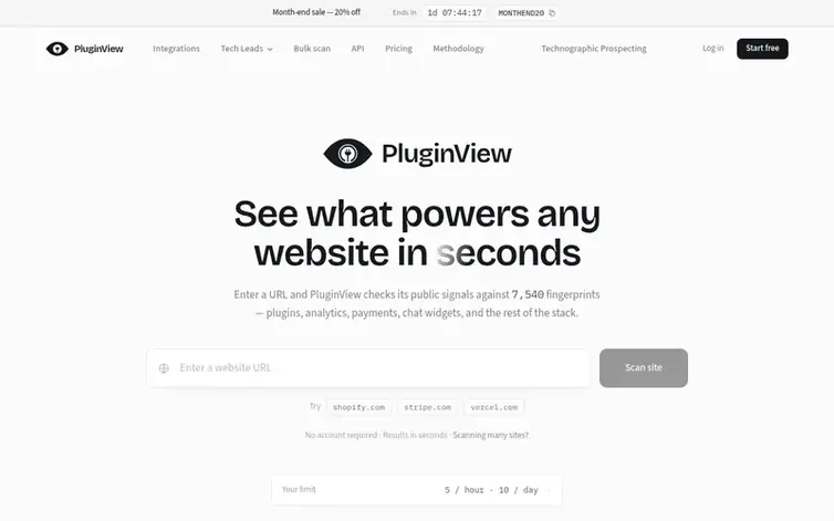 Screenshot of the PluginView homepage