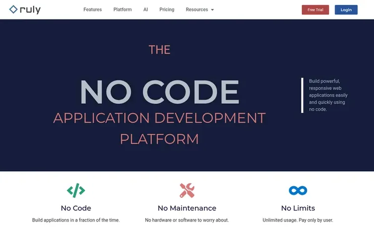 Screenshot of the Ruly homepage