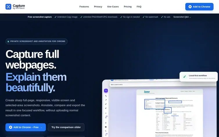 Screenshot of the Capture by RATdeck homepage