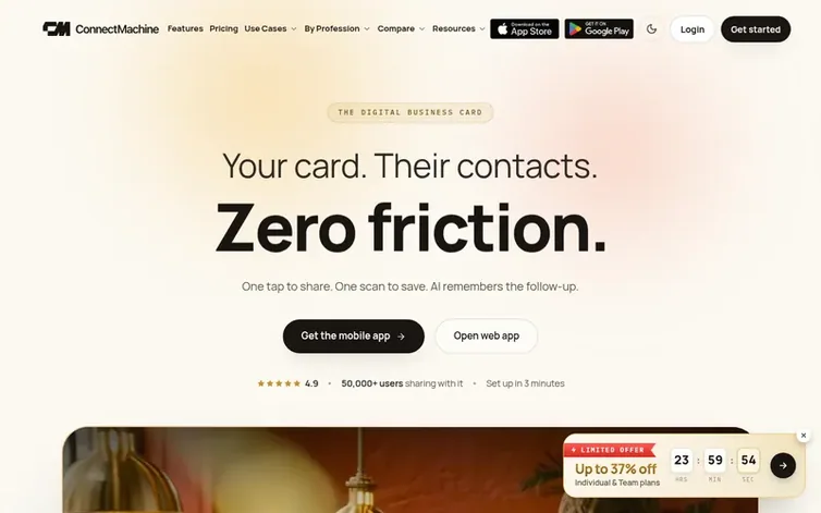 Screenshot of the ConnectMachine homepage