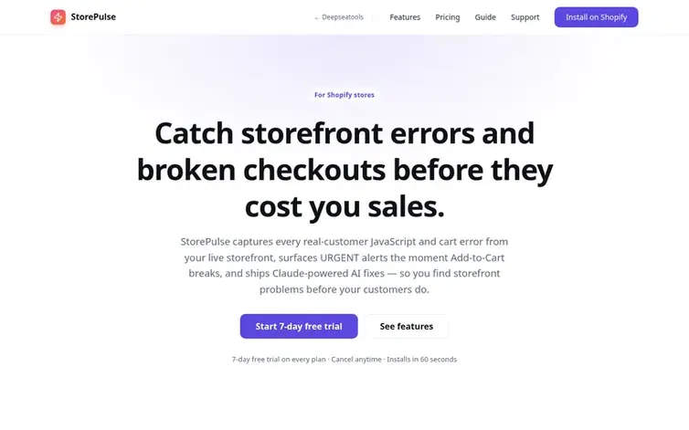 Screenshot of the StorePulse homepage